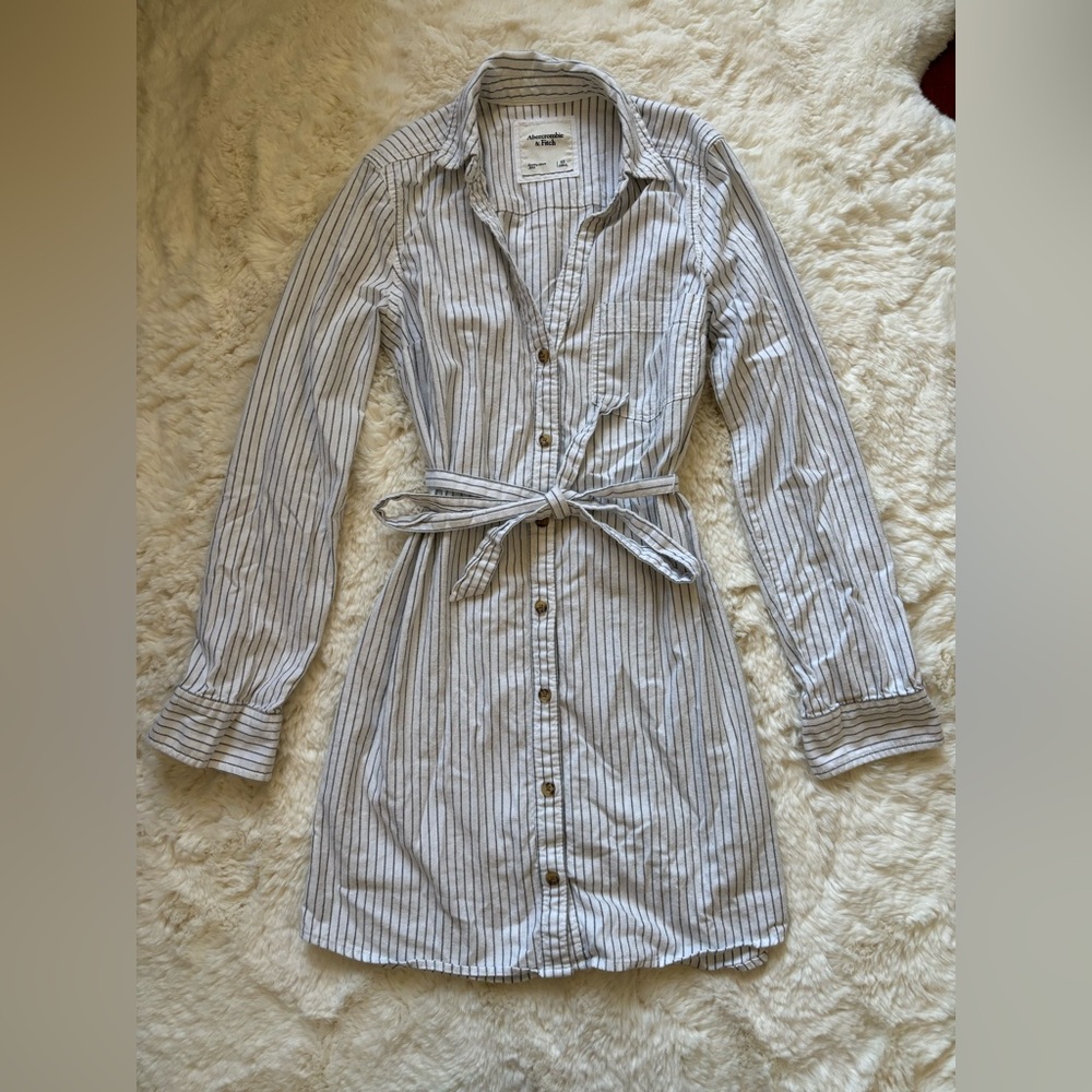 Abercrombie & Fitch Button-Front Shirt Dress, White Stripe, XS